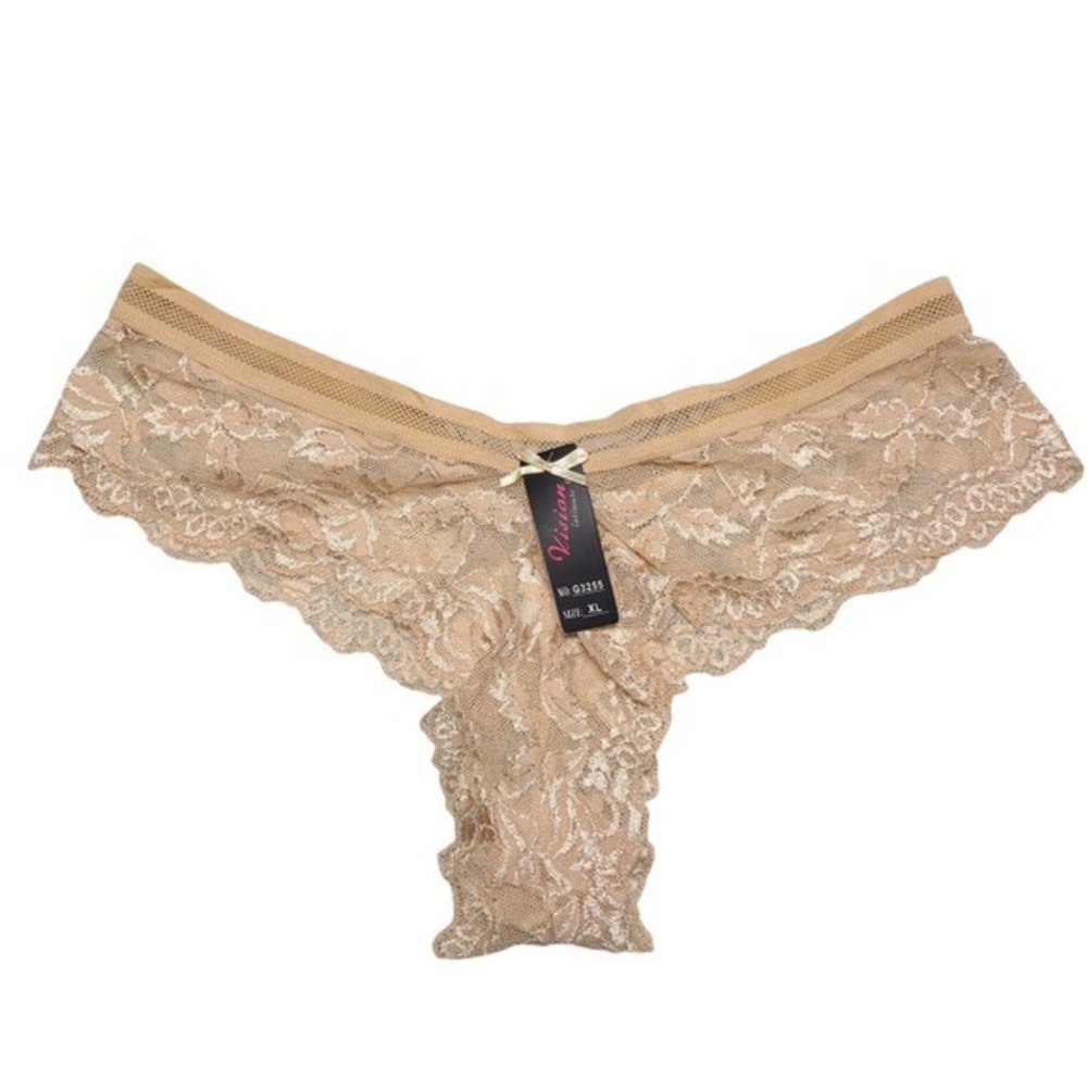 Vision Intimate Beige‎ Floral Lace Thong XL Womens Panties NWT